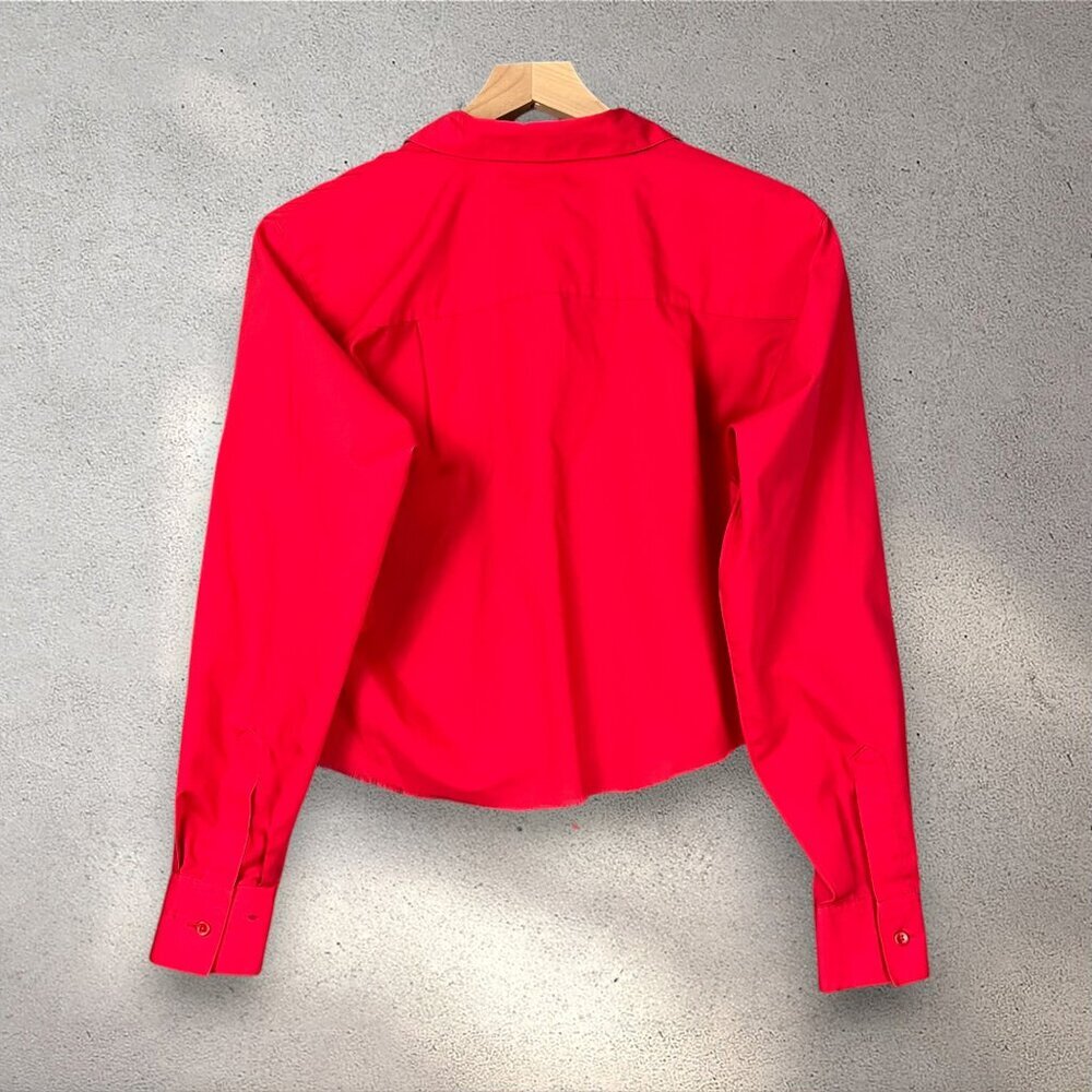 Foxcroft Cropped Button Up Shirt Women's 4 Red Raw Hem Party Academia Preppy - Picture 4 of 11